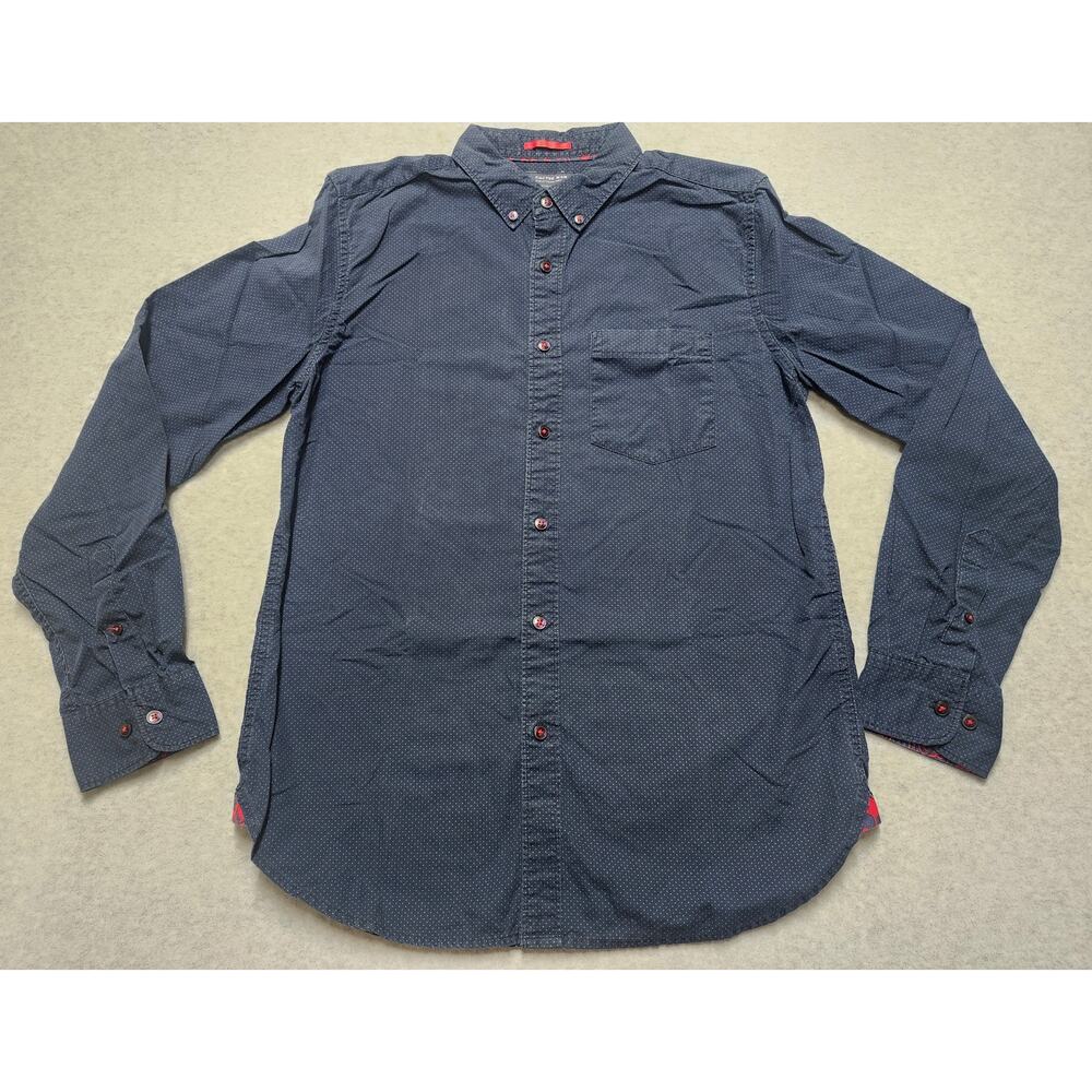 Cactus Man Slim Fit Button Down Shirt Mens Med Blue Polka Dot Long Sleeve 20x26